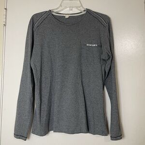 DIESEL gray long sleeve logo round neck pocket tshirt size EU MED US Small
